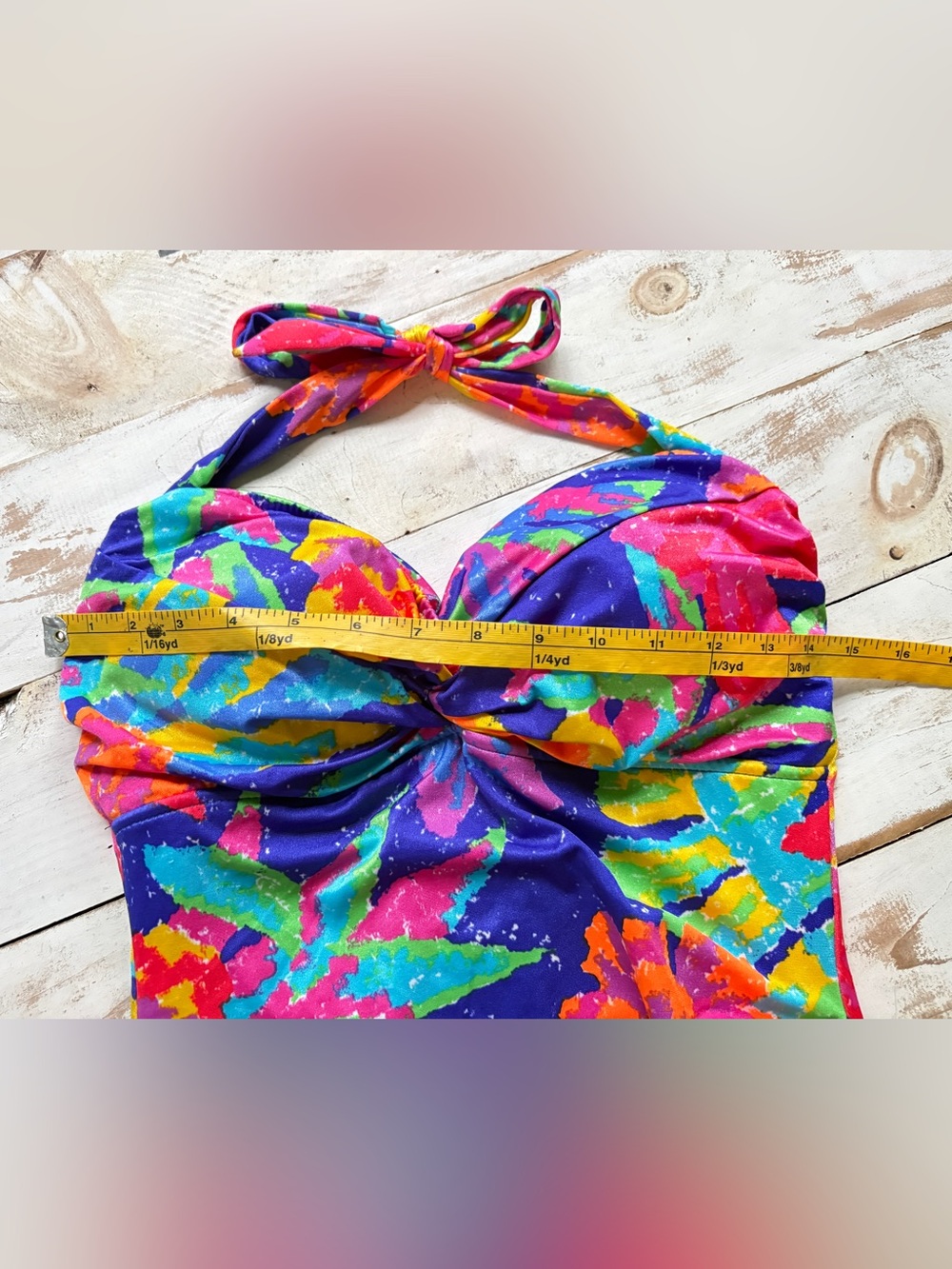 Vintage 90s E-Stewart neon tropical one piece swimsuit halter swimsuit sz 16 EUC - Picture 6 of 12